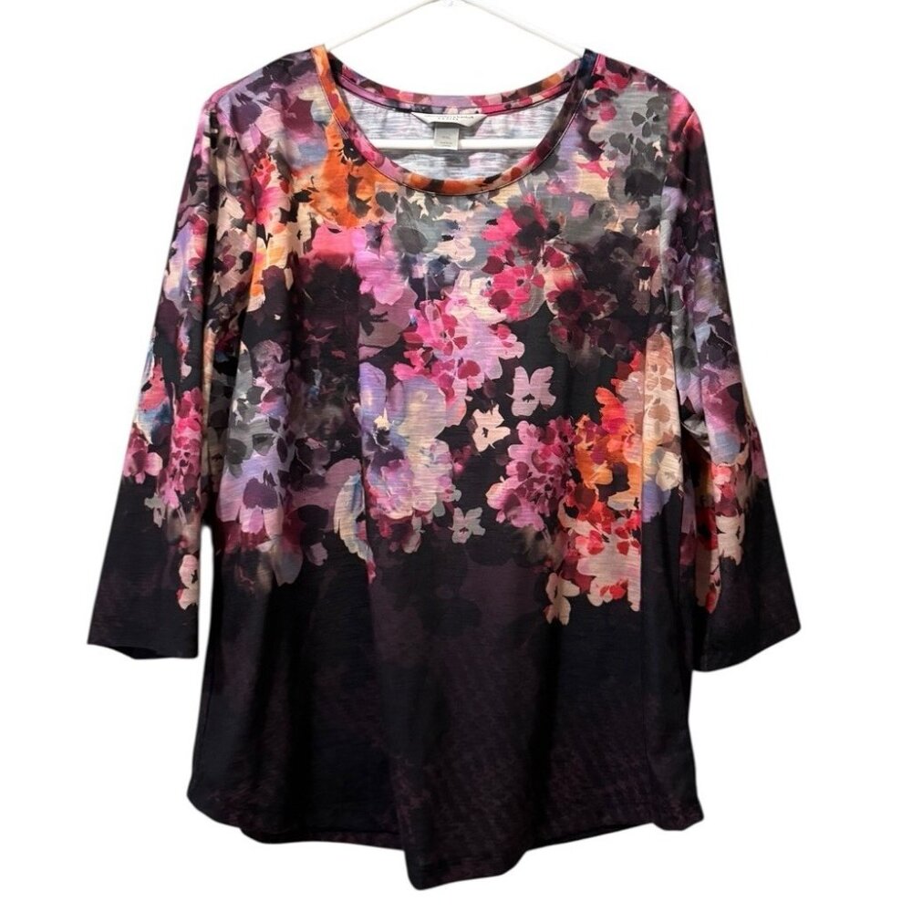 Christopher & Banks Women Size Petite XL Floral 3/4 Sleeve Polyester Blouse City